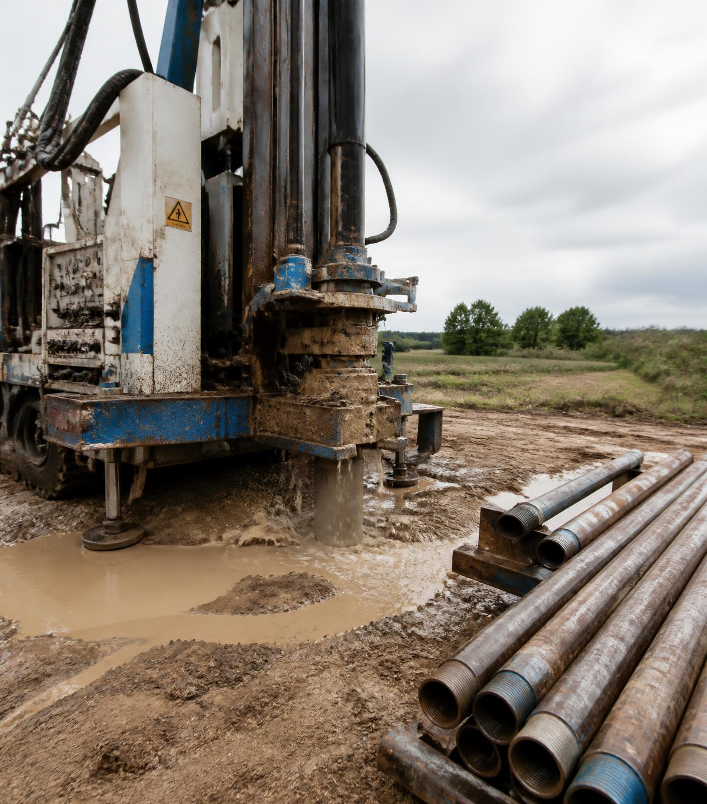 Borehole drilling rig at a rural water project site